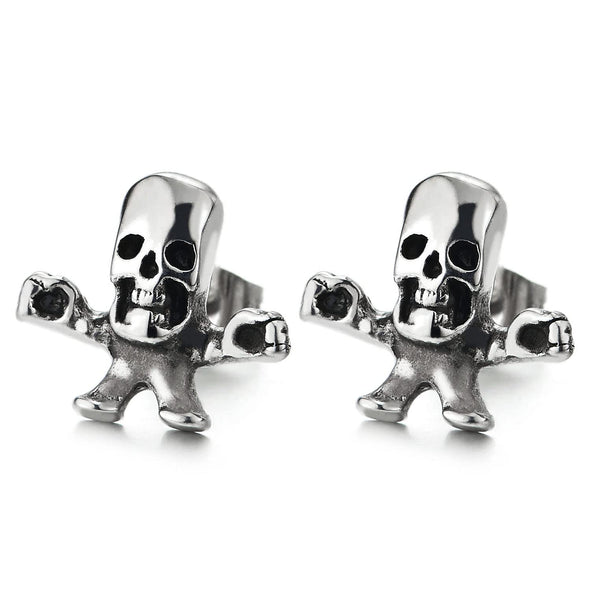 Mens Women Stainless Steel Skull Skeleton Stud Earrings 2 pcs