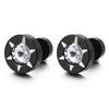 Mens Women Star of David Black Circle Stud Earrings Spike Cubic Zirconia, Steel, Screw Back - coolsteelandbeyond