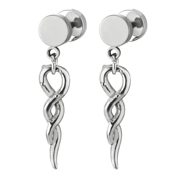 Mens Women Steel Fake Plugs Ear Cheater Gauges Piercing Earrings with Twisted Braid 2 pc - COOLSTEELANDBEYOND Jewelry