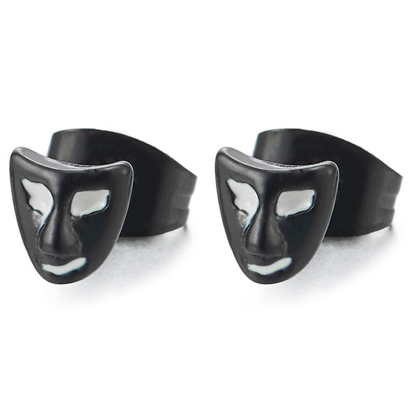 Mens Women White Black Face Mask Stud Earrings in Stainless Steel, Gothic Biker Punk, 2 pcs - COOLSTEELANDBEYOND Jewelry