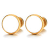 Mens Womens 10MM Gold Color Stud Earrings with White Enamel, Steel Cheater Fake Ear Plugs Gauges - coolsteelandbeyond