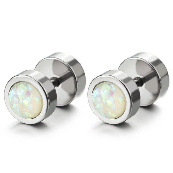 Mens Womens Circle Stud Earrings Steel Cheater Fake Ear Plug Gauges Tunnel with Colorful Gem Stone - COOLSTEELANDBEYOND Jewelry