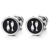 Mens Womens Circle Stud Earrings with Two Fish Black Enamel, Steel Cheater Fake Ear Plug Gauges - COOLSTEELANDBEYOND Jewelry