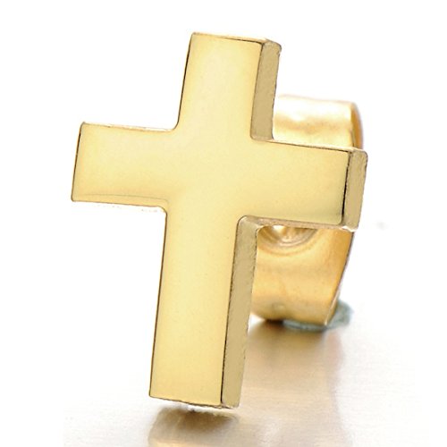 Mens Womens Gold Color Cross Earrings of Stainless Steel, 2 pcs - COOLSTEELANDBEYOND Jewelry