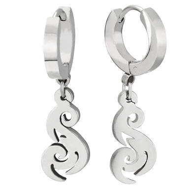 Mens Womens Huggie Hinged Hoop Earrings with Dangling Swirl Pattern, Stainless Steel, 2pcs - COOLSTEELANDBEYOND Jewelry