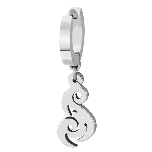 Mens Womens Huggie Hinged Hoop Earrings with Dangling Swirl Pattern, Stainless Steel, 2pcs - COOLSTEELANDBEYOND Jewelry