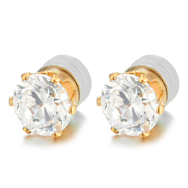 11mm Gold Initial Stud Earrings for Men Women Cubic Zirconia – Trendsmax