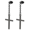 Mens Womens Stainless Steel Black Ball Stud Earrings with Long Chain Dangling Cross, 2 pcs - COOLSTEELANDBEYOND Jewelry