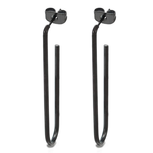 Mens Womens Stainless Steel Black U Shape Clip Stud Earrings, New Style, 2 pcs - coolsteelandbeyond