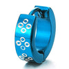 Mens Womens Stainless Steel Blue Huggie Hinged Hoop Earrings with Circle Cross Laser Pattern, New - coolsteelandbeyond