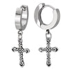 Mens Womens Stainless Steel Circle Huggie Hinged Hoop Earrings with Dangling Cross - COOLSTEELANDBEYOND Jewelry