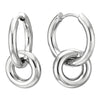Mens Womens Stainless Steel Double Circles Link Huggie Hinged Hoop Earrings, 2pcs - coolsteelandbeyond