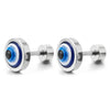 Mens Womens Stainless Steel Evil Eye Circle Stud Earrings with Blue Resin, Screw Back, 2pcs - coolsteelandbeyond