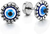 Mens Womens Stainless Steel Evil Eye Grooved Circle Stud Earrings with Blue Resin, Screw Back, 2pcs - COOLSTEELANDBEYOND Jewelry