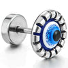 Mens Womens Stainless Steel Evil Eye Grooved Circle Stud Earrings with Blue Resin, Screw Back, 2pcs - COOLSTEELANDBEYOND Jewelry