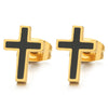 Mens Womens Stainless Steel Flat Cross Stud Earrings with Black Enamel, 2 pcs - COOLSTEELANDBEYOND Jewelry
