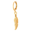 Mens Womens Stainless Steel Gold Color Huggie Hinged Hoop Earrings with Dangling Feather Leaf - COOLSTEELANDBEYOND Jewelry