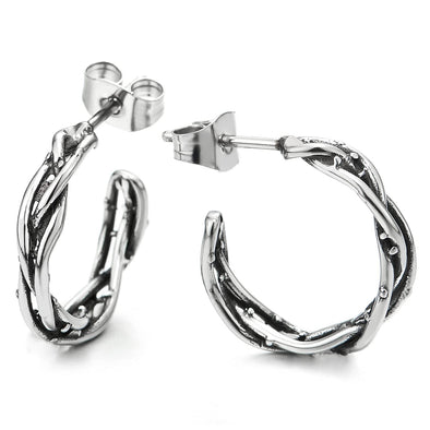 Mens Womens Stainless Steel Half Vintage Braided Knot Hook Stud Earrings, Unique, 2 pcs - COOLSTEELANDBEYOND Jewelry