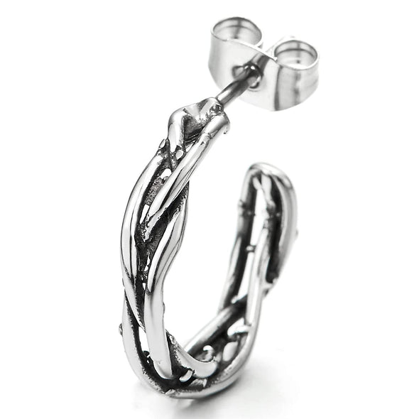 Mens Womens Stainless Steel Half Vintage Braided Knot Hook Stud Earrings, Unique, 2 pcs - COOLSTEELANDBEYOND Jewelry