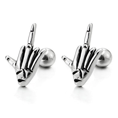 Mens Womens Stainless Steel Hand Finger Gesture Stud Earrings, Screw Back, 2PCS - COOLSTEELANDBEYOND Jewelry