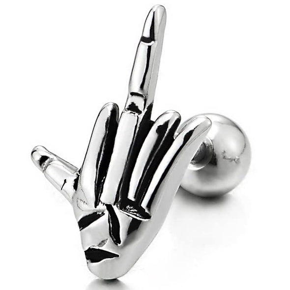 Mens Womens Stainless Steel Hand Finger Gesture Stud Earrings, Screw Back, 2PCS - COOLSTEELANDBEYOND Jewelry
