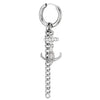 Mens Womens Stainless Steel Huggie Hinged Hoop Earrings with Dangling Long Chain and Marine Anchor - coolsteelandbeyond