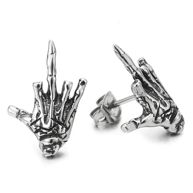Unisex Vintage Hand Skeleton Bone Stud Earrings in Stainless Steel, Screw Back, Punk Rock Gothic Style, Perfect for Men and Women, Unique Gift Idea