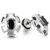 Mens Womens Steel Dome Shield Stud Earrings with Black Oval Cubic Zirconia, Screw Back, 2 PCS - coolsteelandbeyond