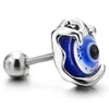 Mens Womens Steel Filigree Swirl Hand Grabbing Evil Eye Stud Earrings with Blue Resin Screw Back - COOLSTEELANDBEYOND Jewelry