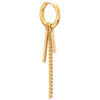 Mens Womens Steel Gold Huggie Hinged Hoop Earrings with Double Stick Bar, Dangling Long Chain - COOLSTEELANDBEYOND Jewelry