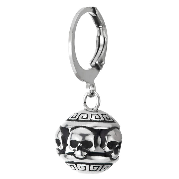 Mens Womens Steel Huggie Hinged Hoop Earrings Dangling Vintage Greek Key Skull Hollow Ball Lantern - COOLSTEELANDBEYOND Jewelry