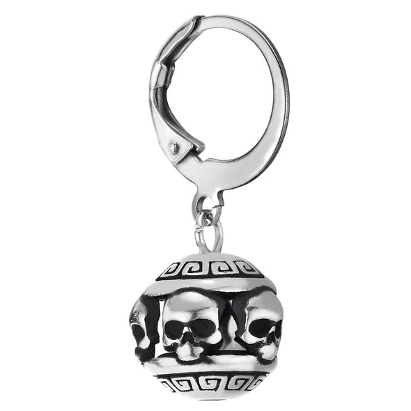 Mens Womens Steel Huggie Hinged Hoop Earrings Dangling Vintage Greek Key Skull Hollow Ball Lantern - COOLSTEELANDBEYOND Jewelry