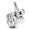 Mens Womens Steel Index Finger Pointing Up Hand Sign Gesture Stud Earrings, Screw Back, Punk Rock - coolsteelandbeyond