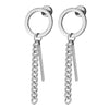 Mens Womens Steel Open Circle Stud Earrings with Drop Dangle Curb Chain and Stick, Screw Back, 2 pcs - coolsteelandbeyond