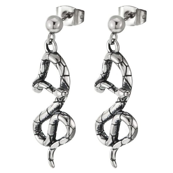 Mens Womens Tangled Snake Stud Earrings Drop Dangle, Stainless Steel, 2 Pcs - COOLSTEELANDBEYOND Jewelry