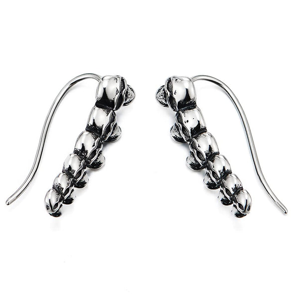 Mens Womens Vintage Line of Skull Long Hook Stud Earrings, Stainless Steel, Unique, 2pcs - COOLSTEELANDBEYOND Jewelry