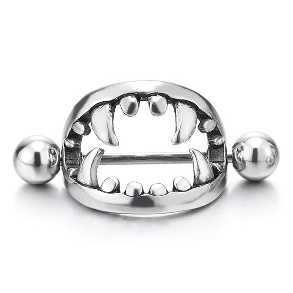 Mens Womens Vintage Stainless Steel Vampire Fang Tooth Huggie Hinged Hoop Earrings, Screw Back - coolsteelandbeyond