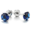 Pair 6MM Mens Womens Stainless Steel Blue Round Cubic Zirconia Stud Earrings, Screw Back, Exquisite - coolsteelandbeyond