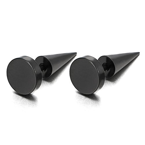 Pair of 8MM Black Circle Stud Earrings in Stainless Steel for Men and Women, Featuring Spiked Screw Back for a Bold, Edgy Look - COOLSTEELANDBEYOND Jewelry
