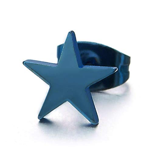 Pair 8MM Stainless Steel Blue Pentagram Star Stud Earrings for Men Women, Unique - coolsteelandbeyond