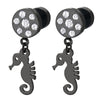Pair Black Screw Stud Earrings with Cubic Zirconia with Dangling Seahorse, for Men Women - COOLSTEELANDBEYOND Jewelry