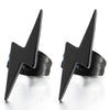 Pair Black Stainless Steel Lightning Bolt Stud Earrings for Men and Women - coolsteelandbeyond