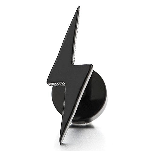Pair Black Stainless Steel Lightning Bolt Stud Earrings for Men and Women, Screw Back - COOLSTEELANDBEYOND Jewelry