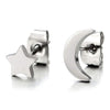 Pair Gold Color Moon and Star Stainless Steel Plain Stud Earrings for Women and - COOLSTEELANDBEYOND Jewelry