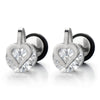 Pair Heart Stud Earrings with Cubic Zirconia, Stainless Steel Screw Back - COOLSTEELANDBEYOND Jewelry