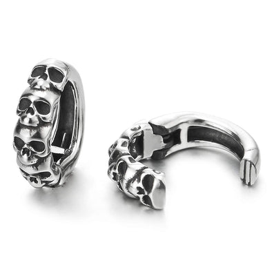 Pair Men Women Stainless Steel Retro Style Skulls Ear Cuff Ear Clip Non-Piercing Clip On Earrings - COOLSTEELANDBEYOND Jewelry