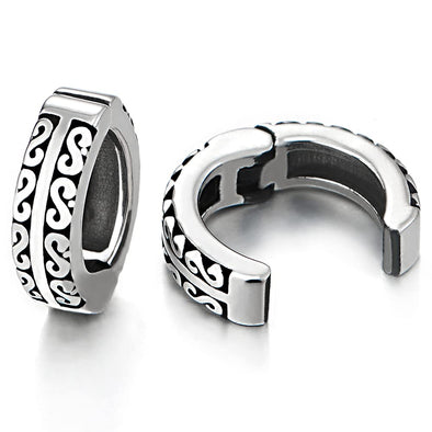 Pair Men Women Steel Huggie Hinged Hoop Earrings with Infinity 8, Non-piercing Clip on Earrings - COOLSTEELANDBEYOND Jewelry