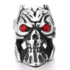 Pair Mens Devil Skull Stud Earrings in Stainless Steel with Red Cubic Zirconia, Punk Rock Biker - coolsteelandbeyond