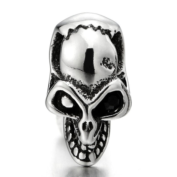 Pair Mens Stainless Steel Crack Skull Stud Earrings with Cubic Zirconia, Gothic Punk Biker - coolsteelandbeyond