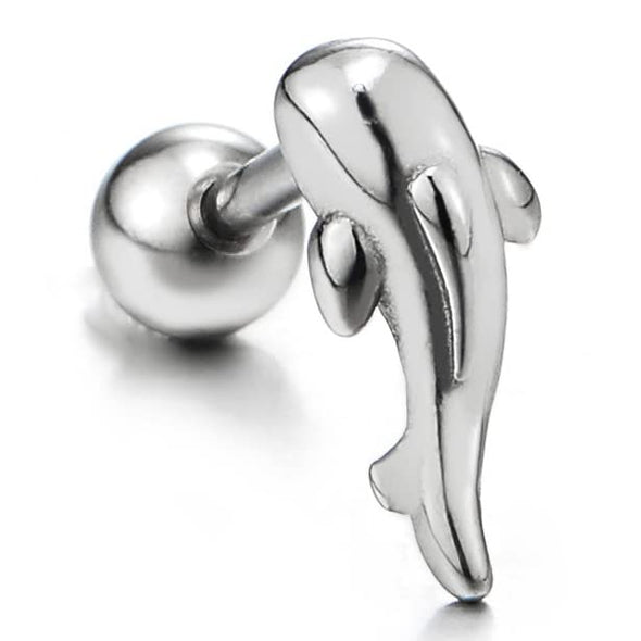 Pair Mens Women Small Stainless Steel Dolphin Screw Stud Earrings, Screw Back - COOLSTEELANDBEYOND Jewelry